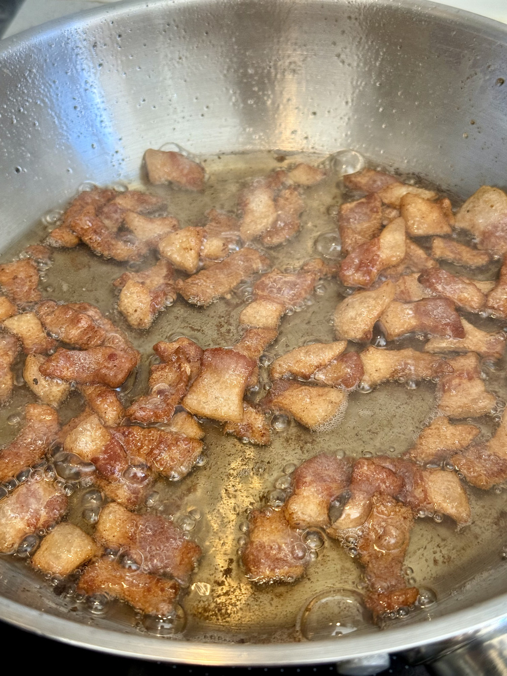 Cooking guanciale for carbonara