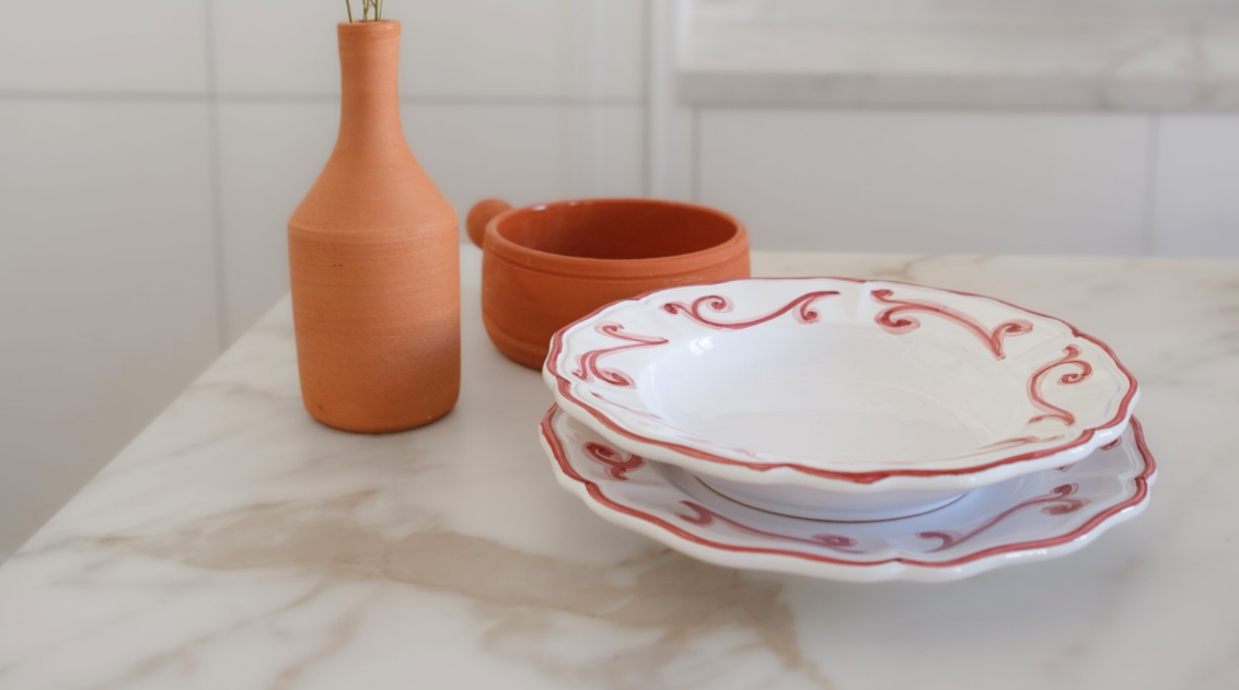 Elegant tableware for an Italian dinner at home