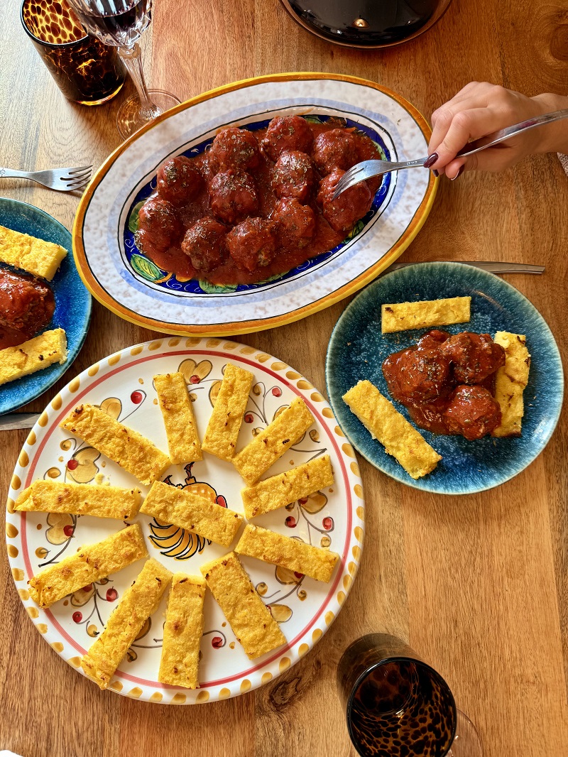 meat polpette tomato sauce grilled polenta premium Italian recipe
